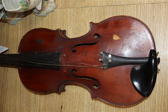 A full-sized French violin, labelled companion L.59cm